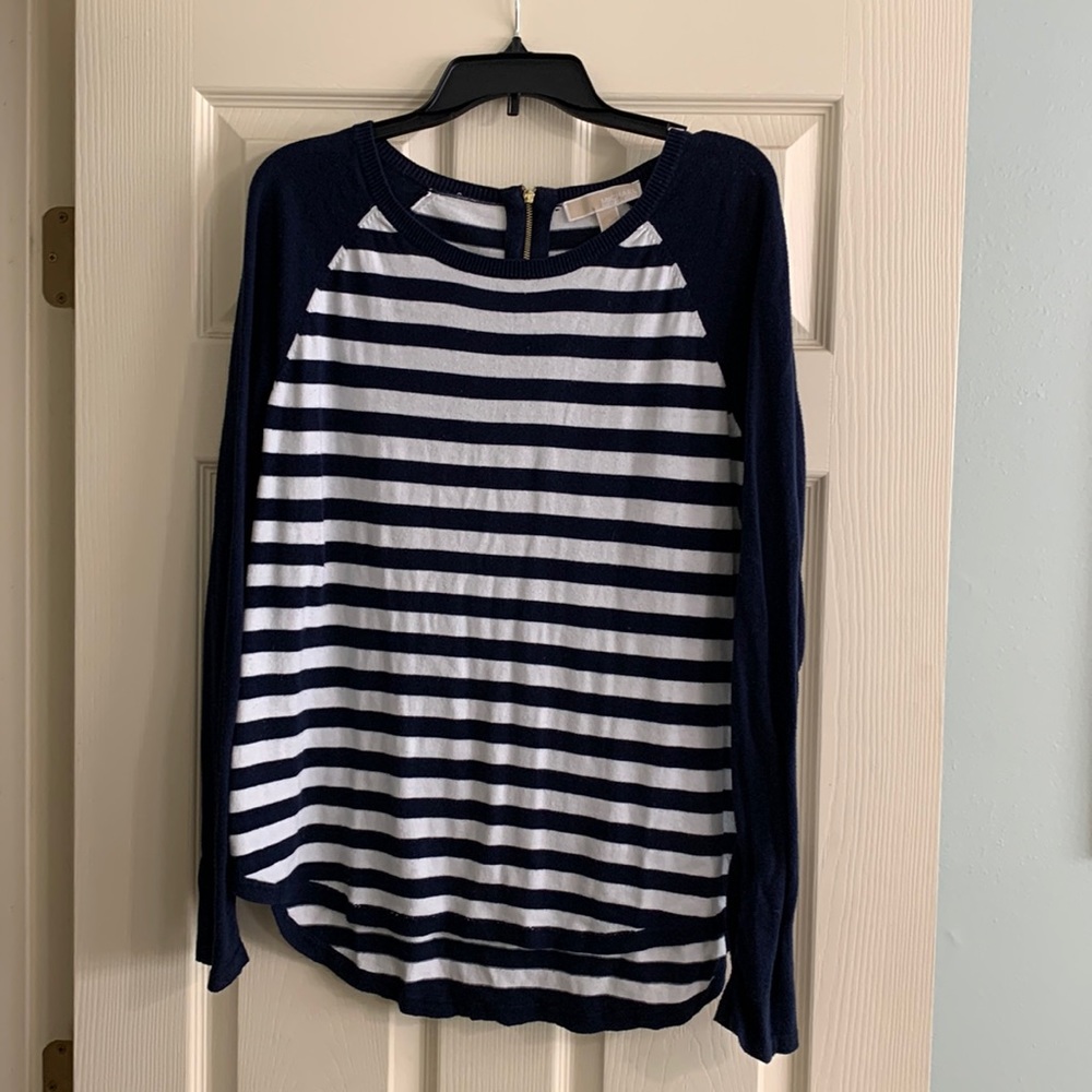 Michael Kors Blue/White Striped Sweater Size Large